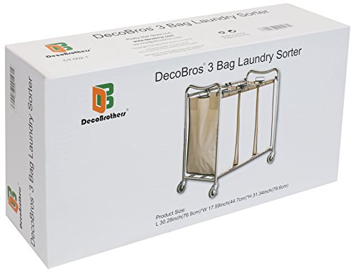 DecoBros Heavy-Duty 3-Bag Laundry Sorter Cart, Chrome