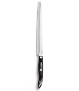 cutco model 3724 santoku-style slicer with 10" double-d serrated edge blade and 5.5" classic dark brown handle (often called "black").
