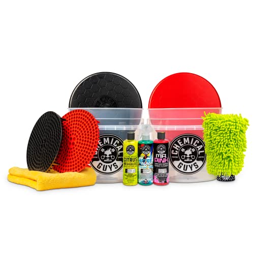 Chemical Guys HOL129 Best Two Car Wash Bucket Kit to Wash & Dry, Safe for Cars, Trucks, SUVs, Jeeps, Motorcycles, RVs & More (11 Items Including 3 16 fl oz Chemicals)