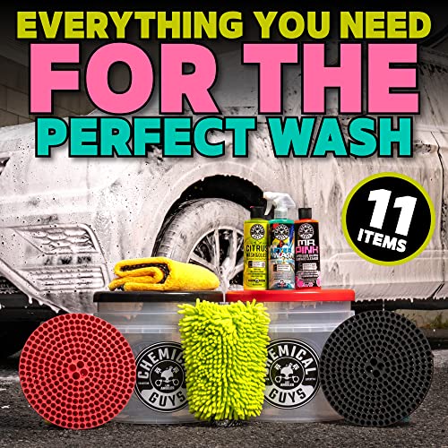 Chemical Guys HOL129 Best Two Car Wash Bucket Kit to Wash & Dry, Safe for Cars, Trucks, SUVs, Jeeps, Motorcycles, RVs & More (11 Items Including 3 16 fl oz Chemicals)
