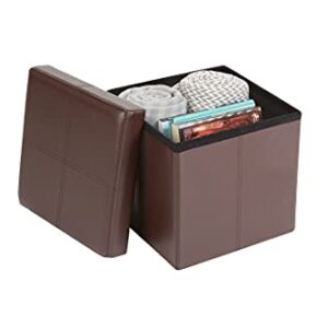 Fresh Home Elements FHE 12” Folding Storage Ottoman Cube, 12 x 12 x 12, Brown Vegan Faux Leather, Easy Transformation for Extra Storage, Seating, and Foot Rest, Family, Guests, Decluttering