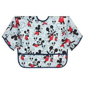bumkins sleeved baby or toddler bib, smock, waterproof fabric, fits ages 6-24 months, disney mickey mouse classic