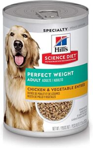 hill's science diet wet dog food, adult, perfect weight for weight management, chicken & vegetable recipe, 12.8 oz. cans, 12-pack