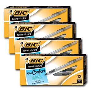 bic ultra round stic grip ball point pens, medium point, 1.2 mm, black ink (48 pens)