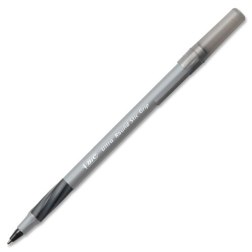 Bic Ultra Round Stic Grip Ball Point Pens, Medium Point, 1.2 mm, Black Ink (24 Pens)