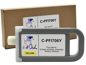 inkowl compatible ink cartridge replacement for canon pfi-706y (700ml, yellow) for ipf8400, ipf8400s, ipf8400se, ipf9400, ipf9400s printers