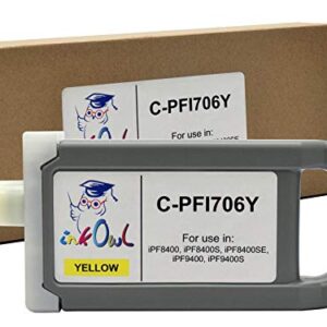 InkOwl Compatible Ink Cartridge Replacement for Canon PFI-706Y (700ml, Yellow) for iPF8400, iPF8400S, iPF8400SE, iPF9400, iPF9400S Printers