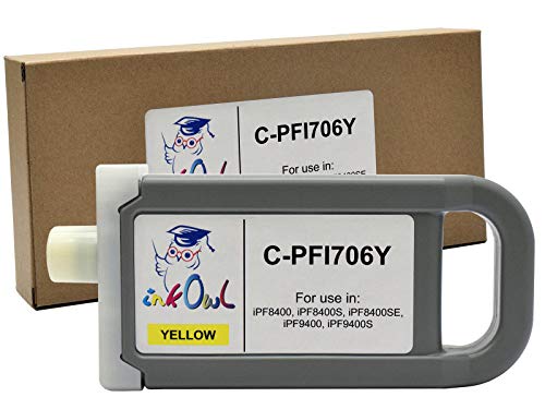 InkOwl Compatible Ink Cartridge Replacement for Canon PFI-706Y (700ml, Yellow) for iPF8400, iPF8400S, iPF8400SE, iPF9400, iPF9400S Printers