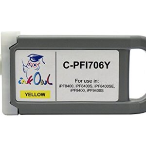 InkOwl Compatible Ink Cartridge Replacement for Canon PFI-706Y (700ml, Yellow) for iPF8400, iPF8400S, iPF8400SE, iPF9400, iPF9400S Printers