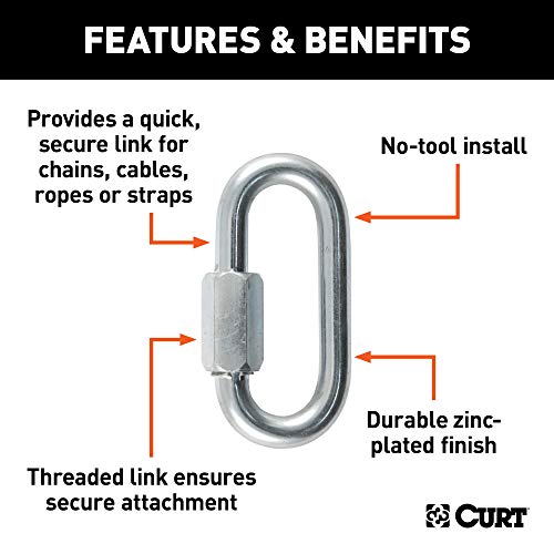 CURT 82933 Threaded Quick Link Trailer Safety Chain Hook Carabiner Clip, 3/8-Inch Diameter, 11,000 lbs Break Strength