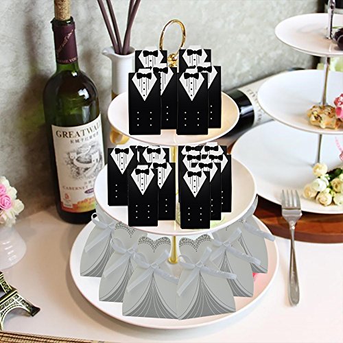 cnomg 100pcs Party Wedding Favor Dress & Tuxedo Bride and Wholesale Candy Favor Box, Creative Dress Gift Box Bow-knot Bonbonniere for Christmas Wedding Party Birthday Bridal Shower Decoration