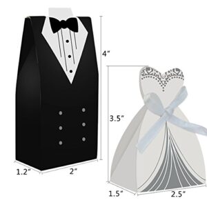 cnomg 100pcs Party Wedding Favor Dress & Tuxedo Bride and Wholesale Candy Favor Box, Creative Dress Gift Box Bow-knot Bonbonniere for Christmas Wedding Party Birthday Bridal Shower Decoration