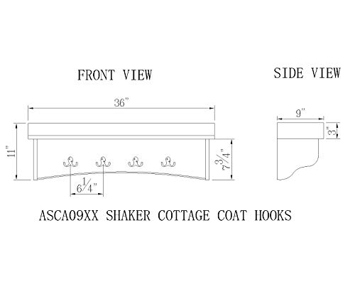 Shaker Cottage Wall Mounted Coat Hooks with Tray Shelf, Charcoal Gray