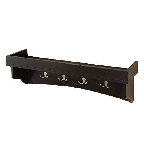 Shaker Cottage Wall Mounted Coat Hooks with Tray Shelf, Charcoal Gray