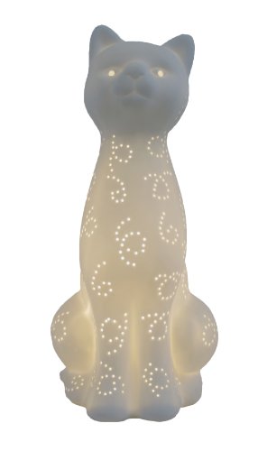 Simple Designs LT3056-WHT White Porcelain Animal Shaped Table Lamp, Kitty Cat