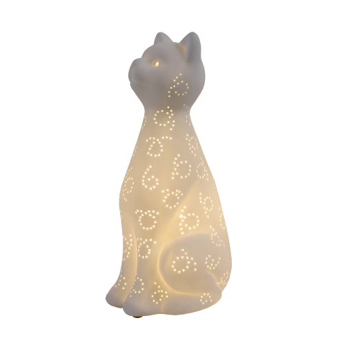 Simple Designs LT3056-WHT White Porcelain Animal Shaped Table Lamp, Kitty Cat