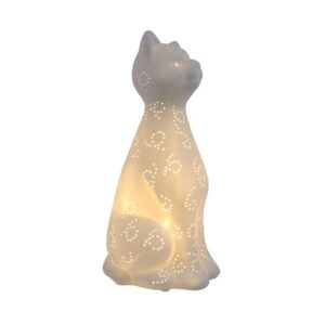 Simple Designs LT3056-WHT White Porcelain Animal Shaped Table Lamp, Kitty Cat