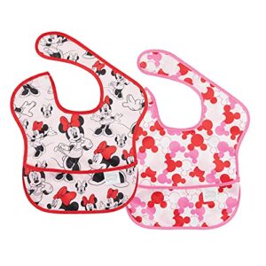 bumkins disney minnie mouse superbib, baby bib, waterproof, washable, stain and odor resistant, 6-24 months (pack of 2) - classic/icon