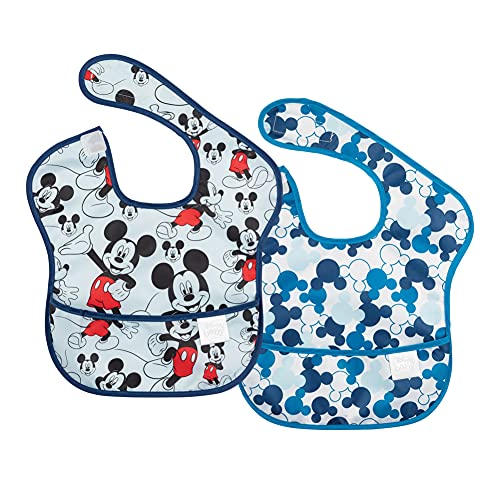 Bumkins Disney Mickey Mouse SuperBib, Baby Bib, Waterproof, Washable, Stain and Odor Resistant, 6-24 Months (Pack of 2) - Classic/Icon