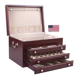 american chest co. #j03c majestic- 3 drawer jewelry chest, solid cherry, made in the usa, heritage cherry finish