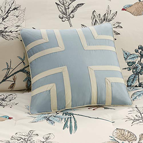 Madison Park Quincy Cozy Comforter Nature Scenery Design - All Season Bedding, Matching Bed Skirt, Decorative Pillows, Quincy, Leaf & Bird Khaki Queen(90"x90") 7 Piece