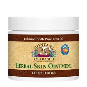 montana emu ranch - herbal skin ointment - 4 ounce jar - for pet and livestock - made with pure emu oil