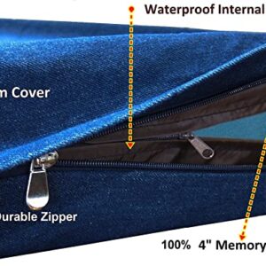 Dogbed4less XL Orthopedic Waterproof Memory Foam Dog Bed with Durable Denim Cover for Large Dogs and Extra Pet Bed Cover, 47X29X4 Fits 48X30 Crate