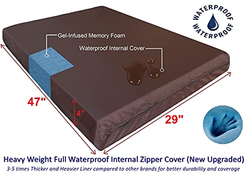 Dogbed4less XL Orthopedic Waterproof Memory Foam Dog Bed with Durable Denim Cover for Large Dogs and Extra Pet Bed Cover, 47X29X4 Fits 48X30 Crate