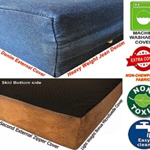 Dogbed4less XL Orthopedic Waterproof Memory Foam Dog Bed with Durable Denim Cover for Large Dogs and Extra Pet Bed Cover, 47X29X4 Fits 48X30 Crate