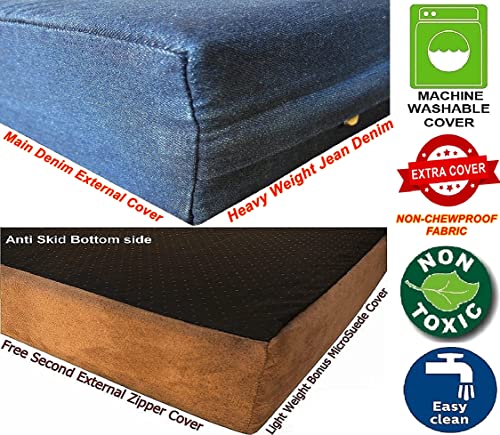 Dogbed4less XL Orthopedic Waterproof Memory Foam Dog Bed with Durable Denim Cover for Large Dogs and Extra Pet Bed Cover, 47X29X4 Fits 48X30 Crate