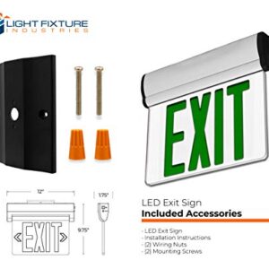 LFI Lights | Edge-Lit Green Exit Sign | Modern Design Brushed Aluminum Housing | All LED | Single-Sided Clear Acrylic Panel | Hardwired with Battery Backup | UL Listed | (1 Pack) | ELRT-G (SC)