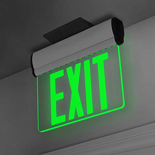 LFI Lights | Edge-Lit Green Exit Sign | Modern Design Brushed Aluminum Housing | All LED | Single-Sided Clear Acrylic Panel | Hardwired with Battery Backup | UL Listed | (1 Pack) | ELRT-G (SC)