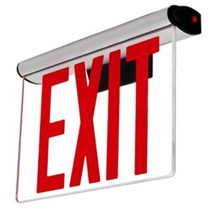 lfi lights | new york city approved red edge-lit exit sign | aluminum housing | all led | single-sided clear acrylic panel | 8" lettering | hardwired w/battery backup | ul listed | nycelrt-r