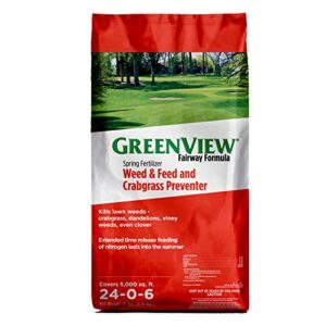 greenview fairway formula spring fertilizer weed & feed + crabgrass preventer - 18 lb. - covers 5,000 sq. ft.