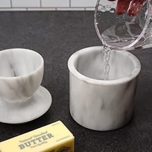 RSVP International White Marble French Butter Pot, Holds One Stick or 1/2 Cup | Made From Natural White Marble | Keep Butter Fresh & Spreadable at Room Temperature in Crock Dish