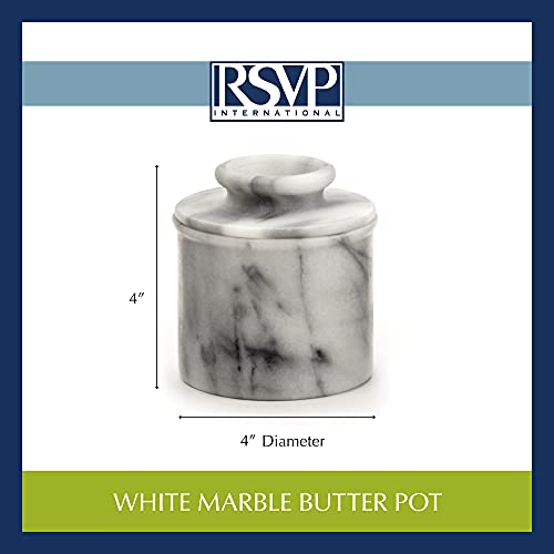 RSVP International White Marble French Butter Pot, Holds One Stick or 1/2 Cup | Made From Natural White Marble | Keep Butter Fresh & Spreadable at Room Temperature in Crock Dish