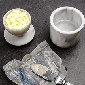 RSVP International White Marble French Butter Pot, Holds One Stick or 1/2 Cup | Made From Natural White Marble | Keep Butter Fresh & Spreadable at Room Temperature in Crock Dish