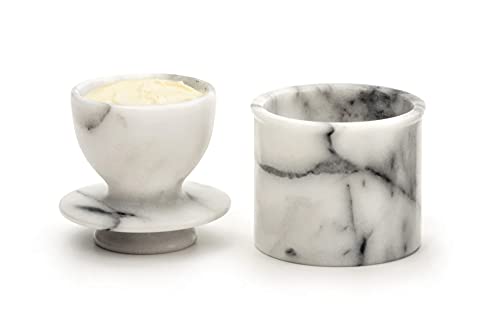 RSVP International White Marble French Butter Pot, Holds One Stick or 1/2 Cup | Made From Natural White Marble | Keep Butter Fresh & Spreadable at Room Temperature in Crock Dish