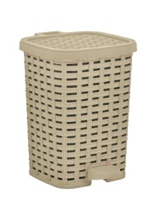 superio rattan compact trash bin 6 liter, beige and brown - wicker trash can with pedal step on lid