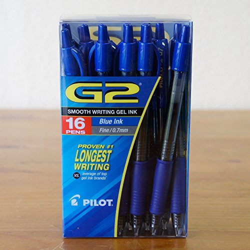 PILOT G2 Retractable Premium Gel Ink Roller Ball Pens, Fine Point, Blue Ink, 16 pens