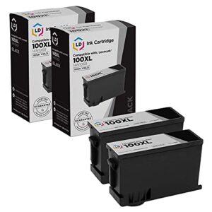 ld products compatible ink cartridge replacement for lexmark 100xl 14n1068 high yield (black, 2-pack)