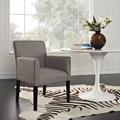 Modway Chloe Upholstered Fabric Modern Farmhouse Dining Arm Accent Chair in Gray