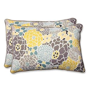 pillow perfect bright floral outdoor throw accent pillow, plush fill, weather, and fade resistant, large lumbar - 16.5" x 24.5", blue/tan lois, 2 count