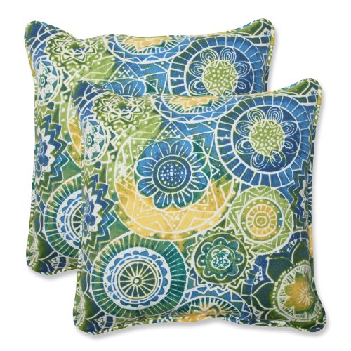 Pillow Perfect - 535265 Outdoor/Indoor Omnia Lagoon Throw Pillows, 18.5" x 18.5", Blue, 2 Pack