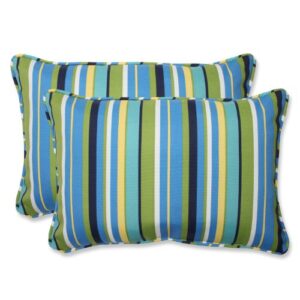 pillow perfect stripe outdoor throw accent pillow, plush fill, weather, and fade resistant, large lumbar - 16.5" x 24.5", blue/green topanga, 2 count