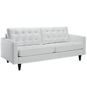 modway empress mid-century modern upholstered leather loveseat in white