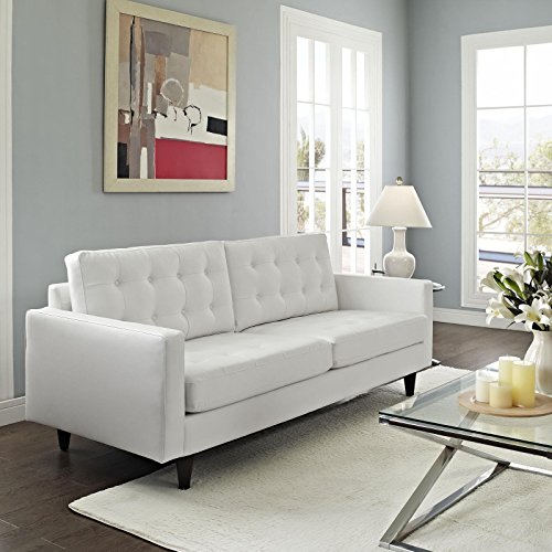 Modway Empress Mid-Century Modern Upholstered Leather Loveseat In White