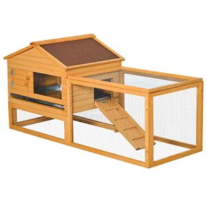 PawHut 62" Large Outdoor Rabbit Cage Small Animal Hutch Playpen With Run