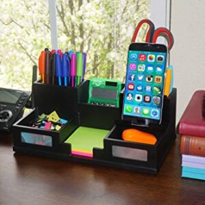 Victor Wood Desk Organizer with Smart Phone Holder, Midnight Black, 9525-5