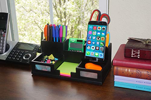 Victor Wood Desk Organizer with Smart Phone Holder, Midnight Black, 9525-5